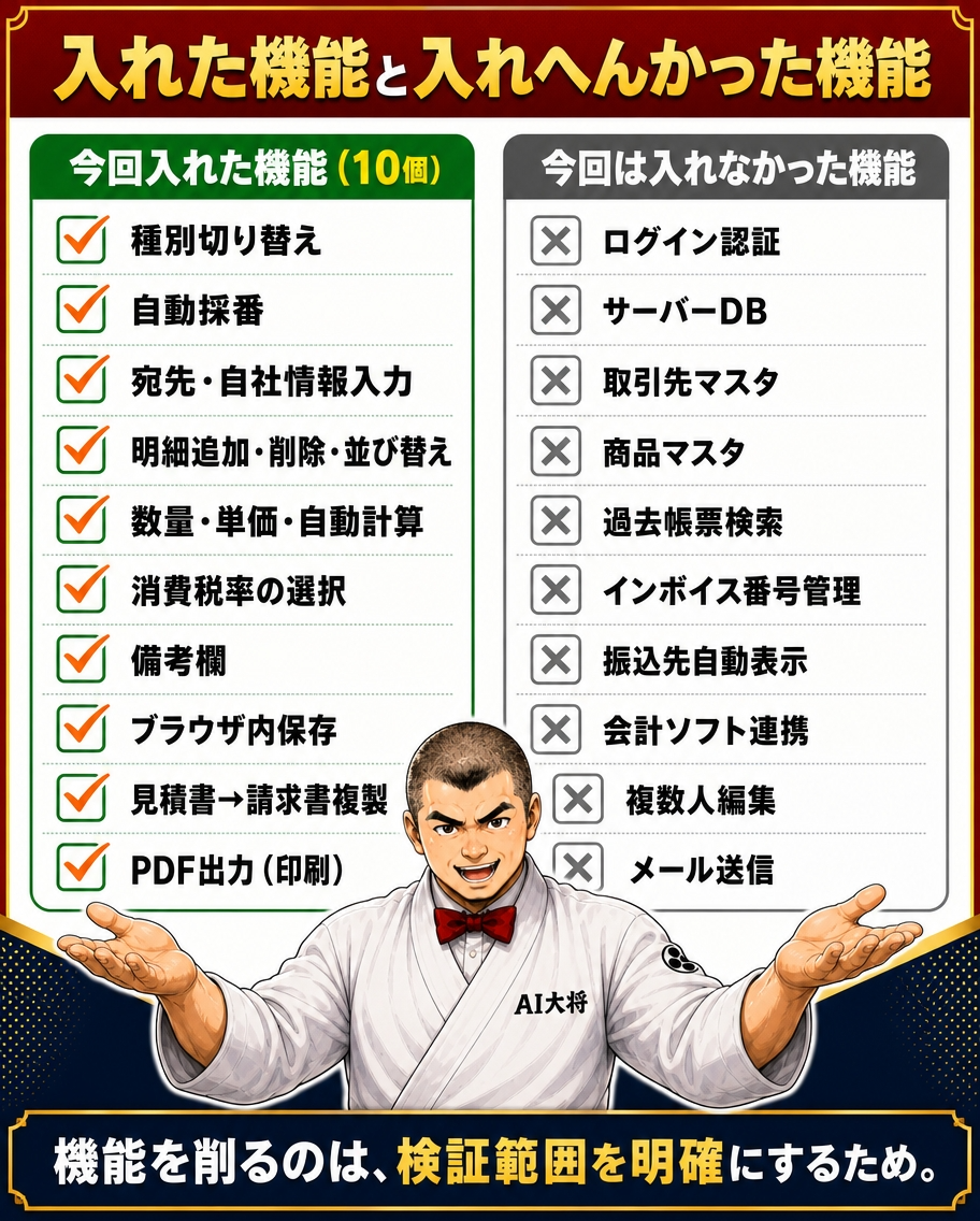 MVPに入れた機能と入れなかった機能を比較した図解