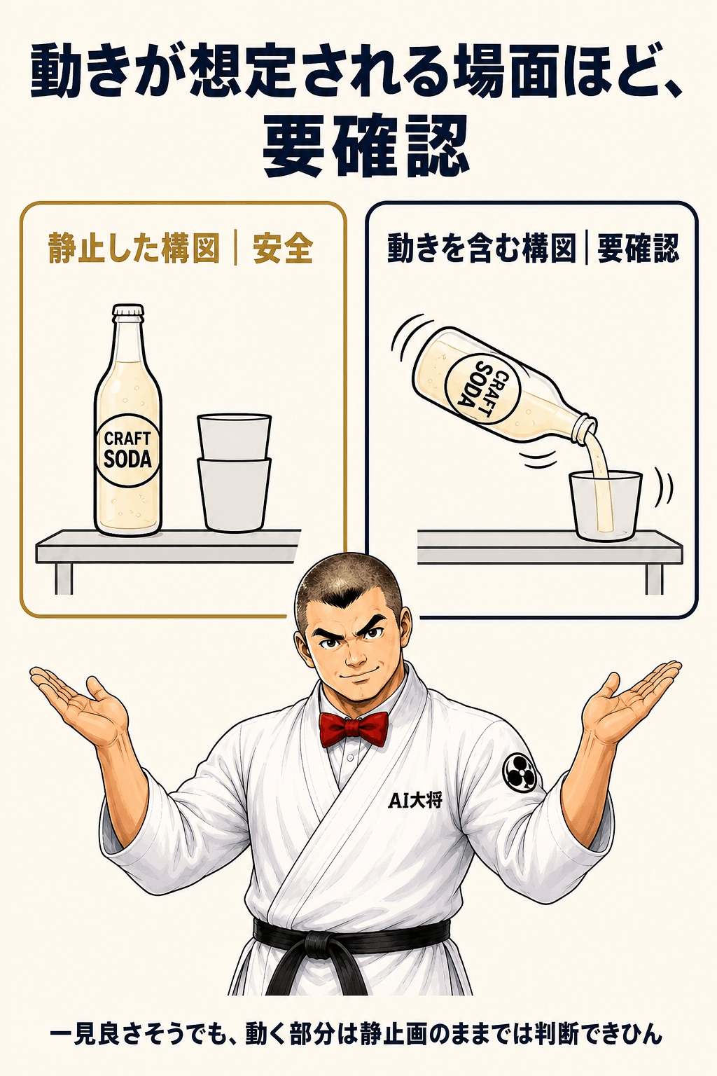 動画にする前に確認する4つの視点(色のつながり・量の保存・質感・動きの軌道)をチェックリストにした図
