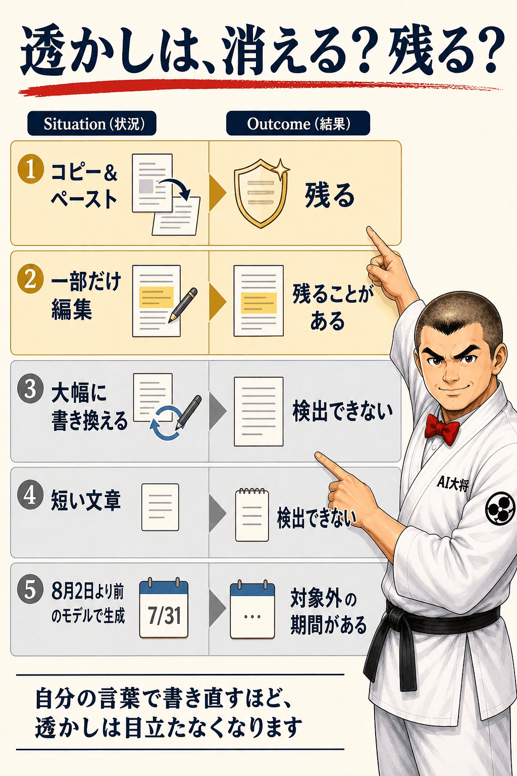 透かしの残り方を状況別に整理した早見表