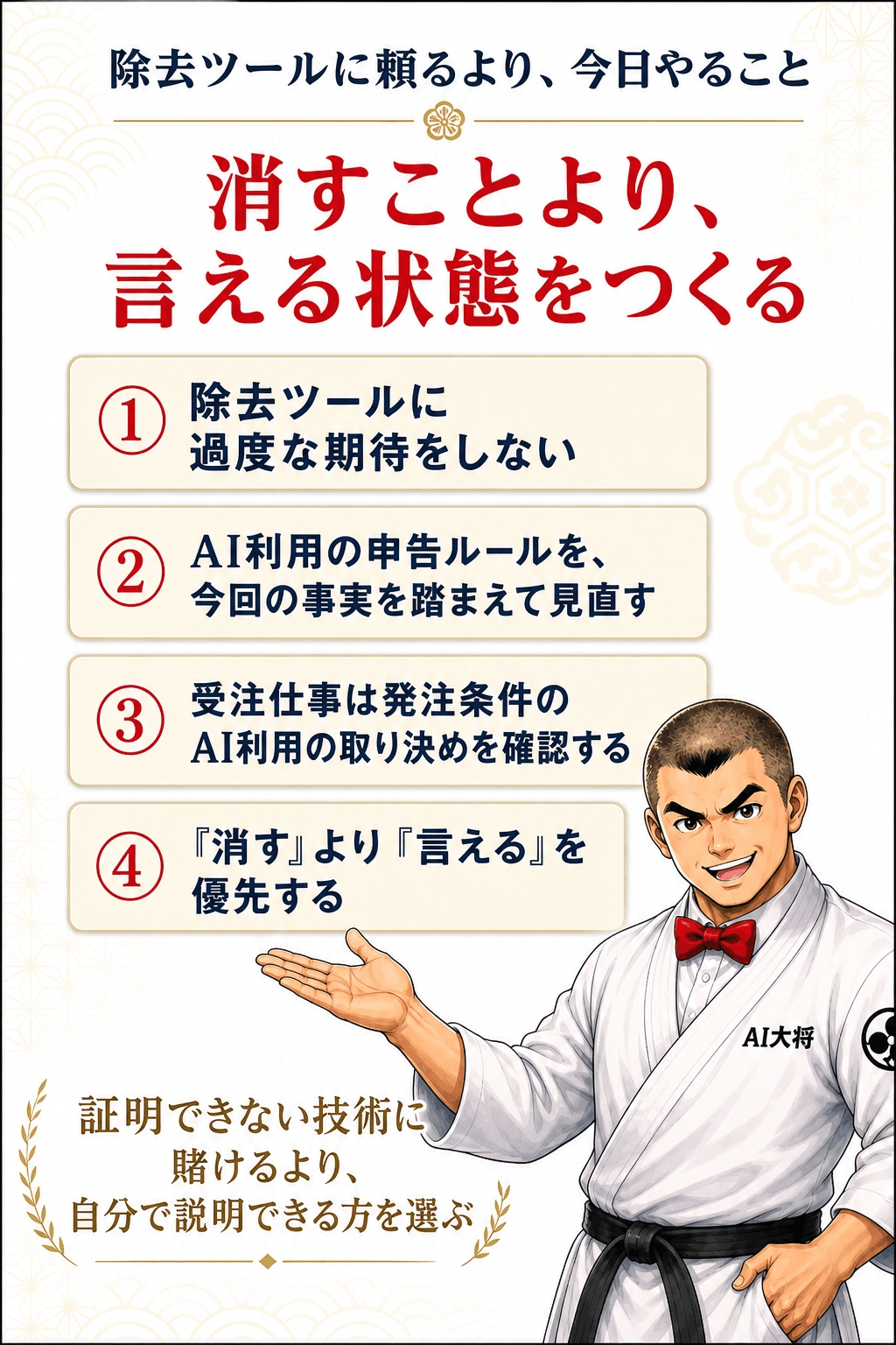 除去ツールに頼らず申告ルールを見直すまでの4ステップを示す図解