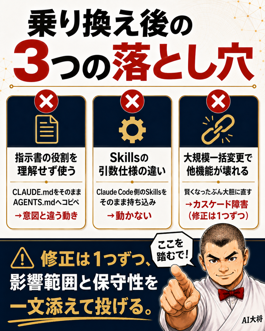 乗り換え後にやらかしがちな3つの落とし穴を整理した図解