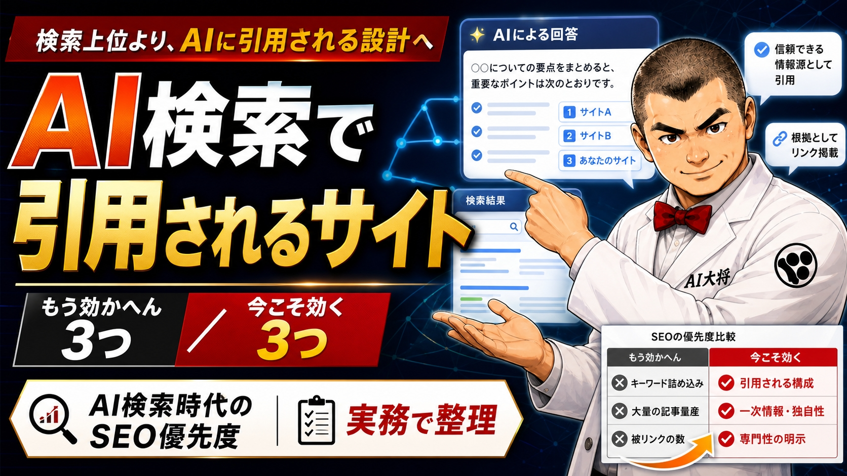 AI検索時代に見直すSEO優先度6つをAI大将が整理する図