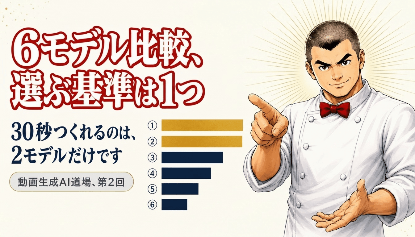 AI大将が、6つのモデルを「何秒つくれるか」の長さの棒で並べた図を指している